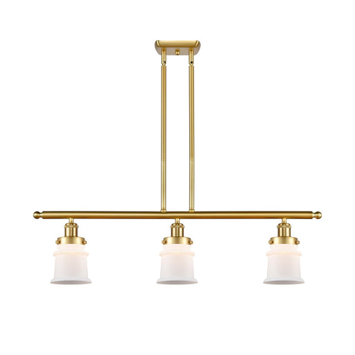 Innovations Canton 36in 3-Light Island Light | Modern Transitional Satin Gold Steel and Matte White Small Frosted Glass | Kitchen | Model 916-3I-SG-G181S