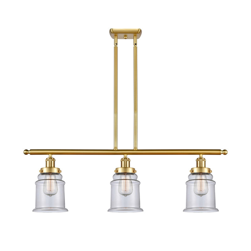 Innovations Canton 36in 3-Light Island Light | Modern Transitional Satin Gold Steel and Clear Glass | Kitchen Island & Dining Room | Model 916-3I-SG-G182