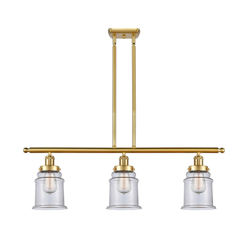 Innovations Canton 36in 3-Light Island Light | Modern Transitional Satin Gold Steel and Clear Glass | Kitchen Island & Dining Room | Model 916-3I-SG-G182