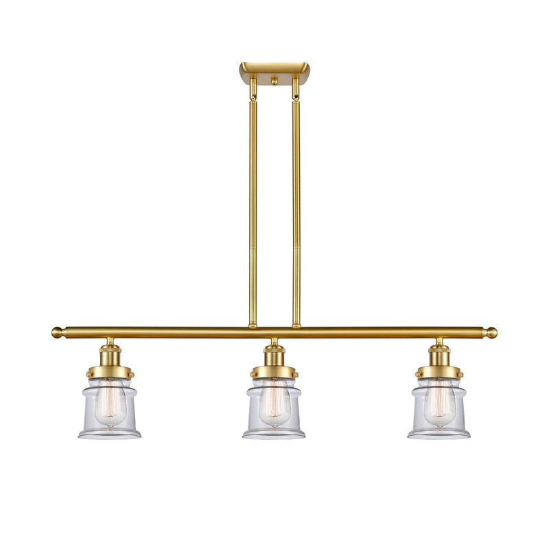 Innovations Canton 36in 3-Light Island Light | Modern Contempo Satin Gold Steel and Clear Glass | Kitchen Island & Dining Room | Model 916-3I-SG-G182S
