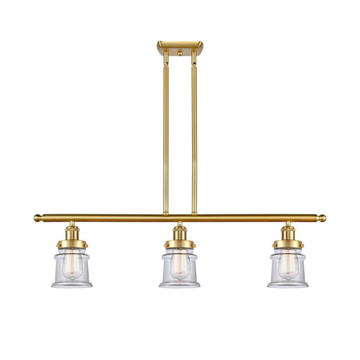 Innovations Canton 36in 3-Light Island Light | Modern Contempo Satin Gold Steel and Clear Glass | Kitchen Island & Dining Room | Model 916-3I-SG-G182S