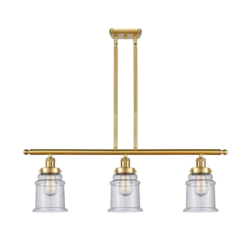 Innovations Canton 36in 3-Light Island Light | Modern Contempo Satin Gold Steel and Seedy Glass | Kitchen Island & Dining Room | Model 916-3I-SG-G184