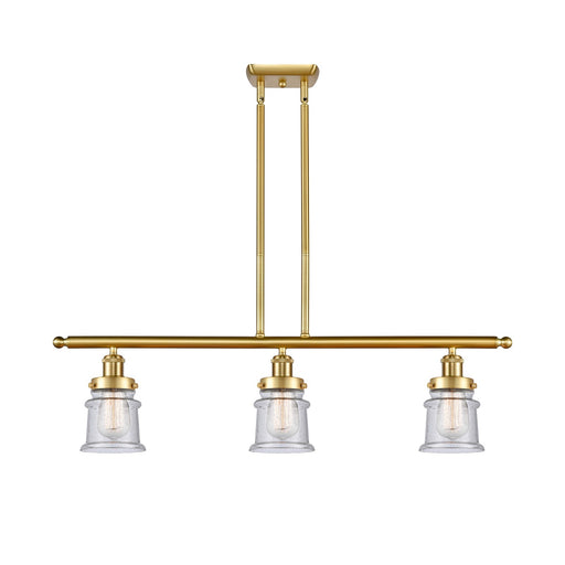 Innovations Canton 36in 3-Light Island Light | Modern Contempo Satin Gold Steel and Seedy Glass | Kitchen Island & Dining Room | Model 916-3I-SG-G184S