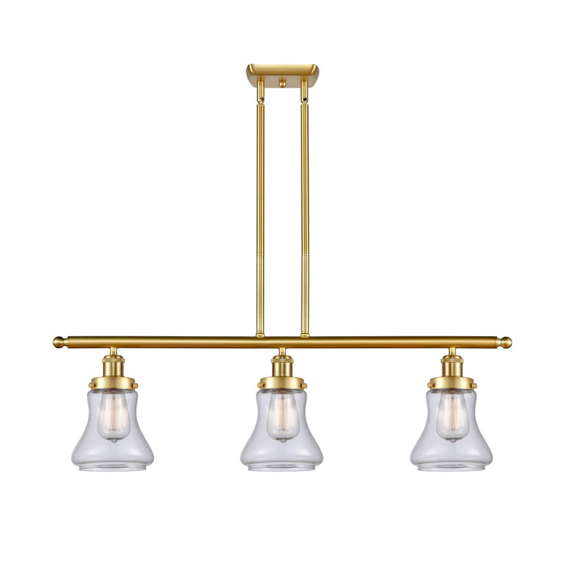 Innovations Bellmont 36in 3-Light Island Light | Modern Contempo Satin Gold Steel and Clear Glass | Kitchen Island & Dining Room | Model 916-3I-SG-G192