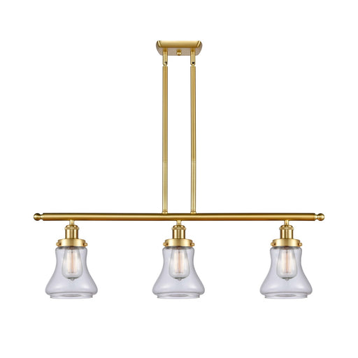 Innovations Bellmont 36in 3-Light Island Light | Modern Contempo Satin Gold Steel and Clear Glass | Kitchen Island & Dining Room | Model 916-3I-SG-G192