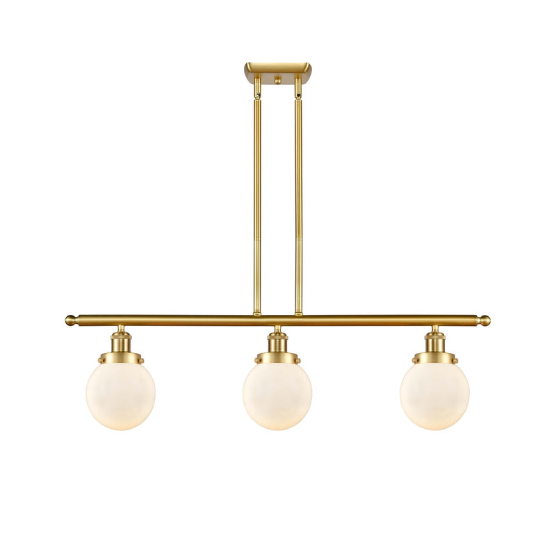 Innovations Beacon 36in 3-Light Island Light | Modern Transitional Satin Gold Steel and Matte White Frosted Glass | Kitchen | Model 916-3I-SG-G201-6