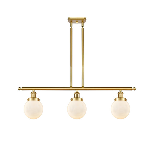 Innovations Beacon 36in 3-Light Island Light | Modern Transitional Satin Gold Steel and Matte White Frosted Glass | Kitchen | Model 916-3I-SG-G201-6
