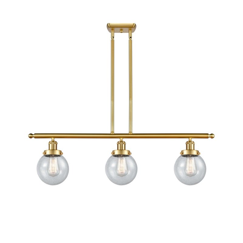 Innovations Beacon 36in 3-Light Island Light | Modern Transitional Satin Gold Steel and Seedy Glass | Kitchen Island & Dining | Model 916-3I-SG-G204-6