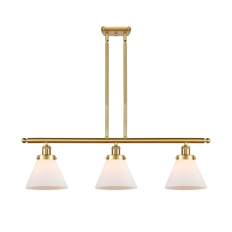 Innovations Cone 36in 3-Light Island Light | Industrial Transitional Satin Gold Steel and Matte White Frosted Glass | Kitchen Island | Model 916-3I-SG-G41