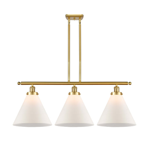 Innovations Cone 36in 3-Light Island Light | Industrial Satin Gold Steel and Matte White Frosted Glass | Kitchen Island & Dining | Model 916-3I-SG-G41-L