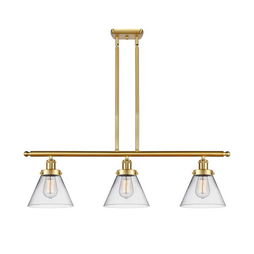 Innovations Cone 36in 3-Light Island Light | Industrial Satin Gold Steel and Clear Glass | Kitchen Island & Dining Room | Model 916-3I-SG-G42