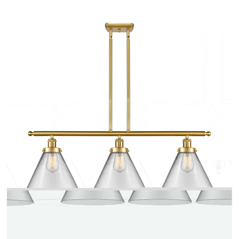 Innovations Cone 36in 3-Light Island Light | Industrial Satin Gold Steel and Clear Glass | Kitchen Island & Dining Room | Model 916-3I-SG-G42-L