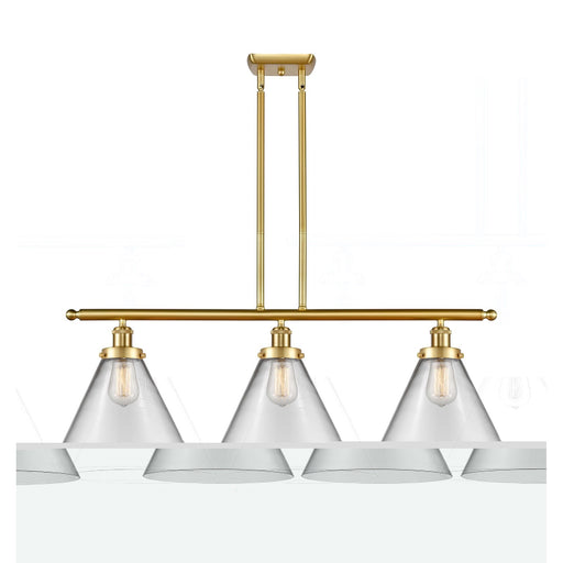 Innovations Cone 36in 3-Light Island Light | Industrial Satin Gold Steel and Clear Glass | Kitchen Island & Dining Room | Model 916-3I-SG-G42-L