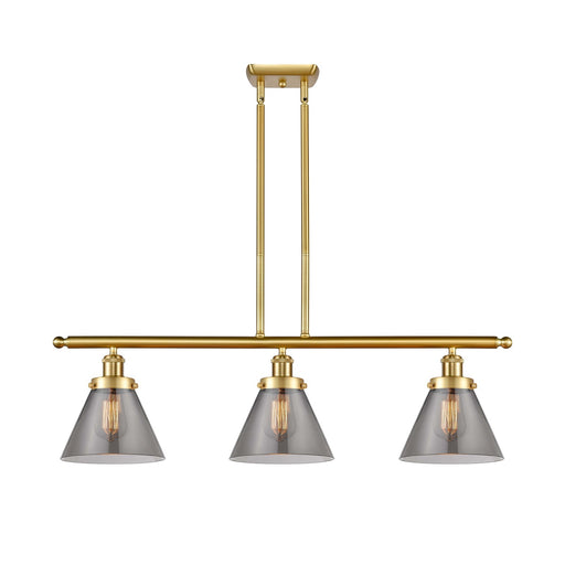 Innovations Cone 36in 3-Light Island Light | Industrial Satin Gold Steel and Light Smoke Glass | Kitchen Island & Dining Room | Model 916-3I-SG-G43