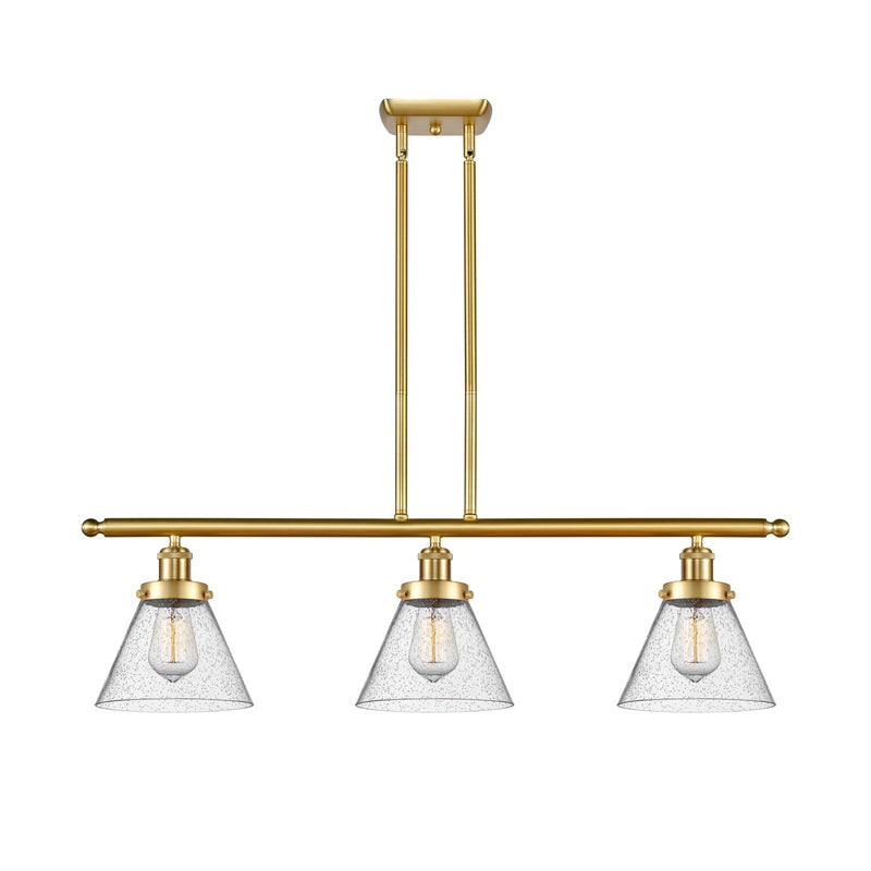 Innovations Cone 36in 3-Light Island Light | Industrial Satin Gold Steel and Seedy Glass | Kitchen Island & Dining Room | Model 916-3I-SG-G44