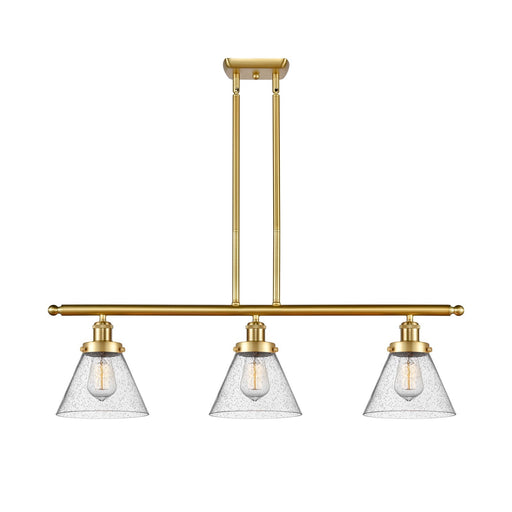 Innovations Cone 36in 3-Light Island Light | Industrial Satin Gold Steel and Seedy Glass | Kitchen Island & Dining Room | Model 916-3I-SG-G44