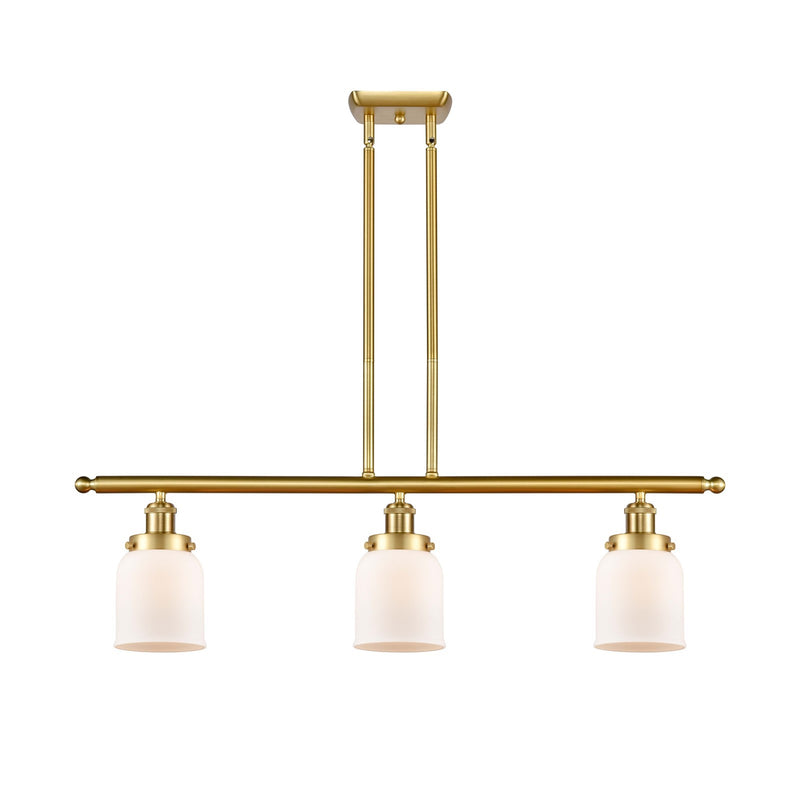 Innovations Bell 36in 3-Light Island Light | Industrial Satin Gold Steel and Matte White Frosted Glass | Kitchen Island & Dining | Model 916-3I-SG-G51