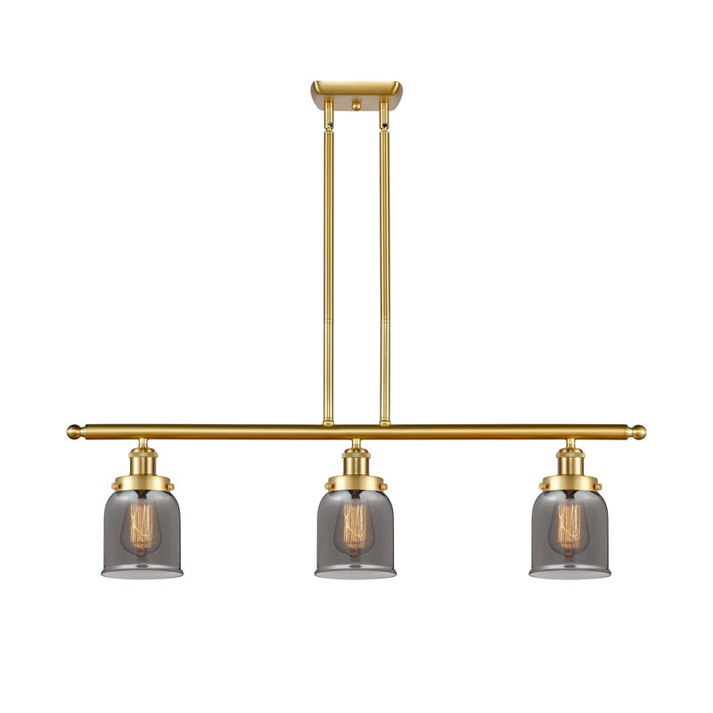 Innovations Bell 36in 3-Light Island Pendant | Industrial Satin Gold Steel and Light Smoke Glass | Kitchen Island & Dining Room | Model 916-3I-SG-G53