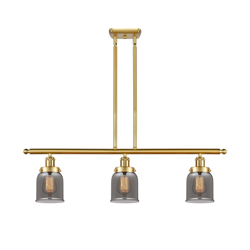 Innovations Bell 36in 3-Light Island Pendant | Industrial Satin Gold Steel and Light Smoke Glass | Kitchen Island & Dining Room | Model 916-3I-SG-G53