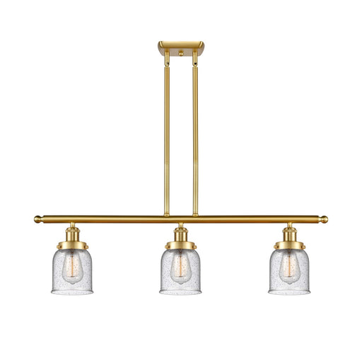 Innovations Bell 36in 3-Light Island Pendant | Industrial Satin Gold Steel and Seedy Glass | Kitchen Island & Dining Room | Model 916-3I-SG-G54