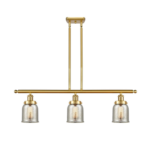 Innovations Bell 36in 3-Light Island Pendant | Industrial Satin Gold Steel and Silver Plated Mercury Glass | Kitchen Island & Dining | Model 916-3I-SG-G58