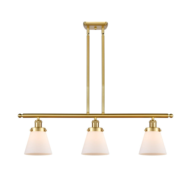 Innovations Cone 36in 3-Light Island Pendant | Industrial Satin Gold Steel and Matte White Frosted Glass | Kitchen Island & Dining | Model 916-3I-SG-G61