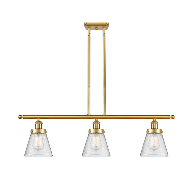Innovations Cone 36in 3-Light Island Light | Industrial Satin Gold Steel and Seedy Glass | Kitchen Island & Dining Room | Model 916-3I-SG-G64