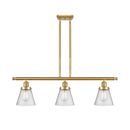 Innovations Cone 36in 3-Light Island Light | Industrial Satin Gold Steel and Seedy Glass | Kitchen Island & Dining Room | Model 916-3I-SG-G64