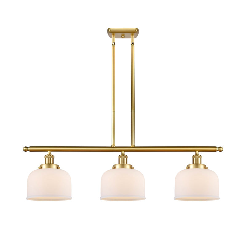 Innovations Bell 36in 3-Light Island Light | Industrial Satin Gold Steel and Matte White Glass | Kitchen Island & Dining Room | Model 916-3I-SG-G71