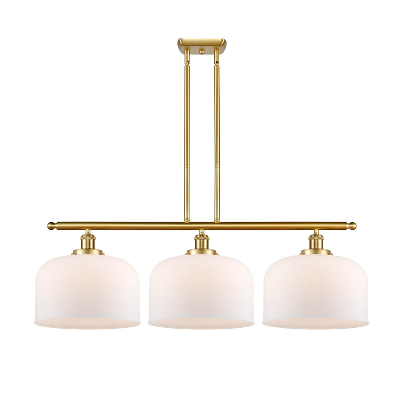Innovations Bell 36in 3-Light Island Light | Industrial Satin Gold Steel and Matte White Frosted Glass | Kitchen Island & Dining | Model 916-3I-SG-G71-L