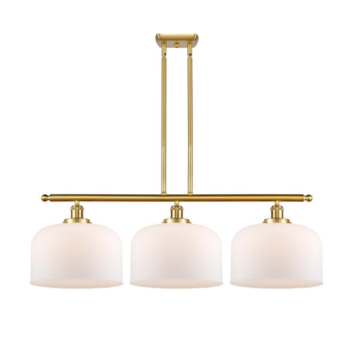 Innovations Bell 36in 3-Light Island Light | Industrial Satin Gold Steel and Matte White Frosted Glass | Kitchen Island & Dining | Model 916-3I-SG-G71-L