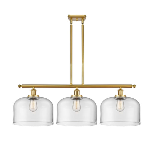 Innovations Bell 36in 3-Light Island Light | Industrial Satin Gold Steel and Clear Glass | Kitchen Island & Dining Room | Model 916-3I-SG-G72-L