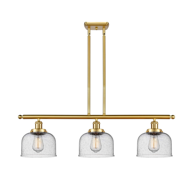 Innovations Bell 36in 3-Light Island Light | Industrial Satin Gold Steel and Seedy Glass | Kitchen Island & Dining Room | Model 916-3I-SG-G74