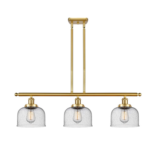 Innovations Bell 36in 3-Light Island Light | Industrial Satin Gold Steel and Seedy Glass | Kitchen Island & Dining Room | Model 916-3I-SG-G74