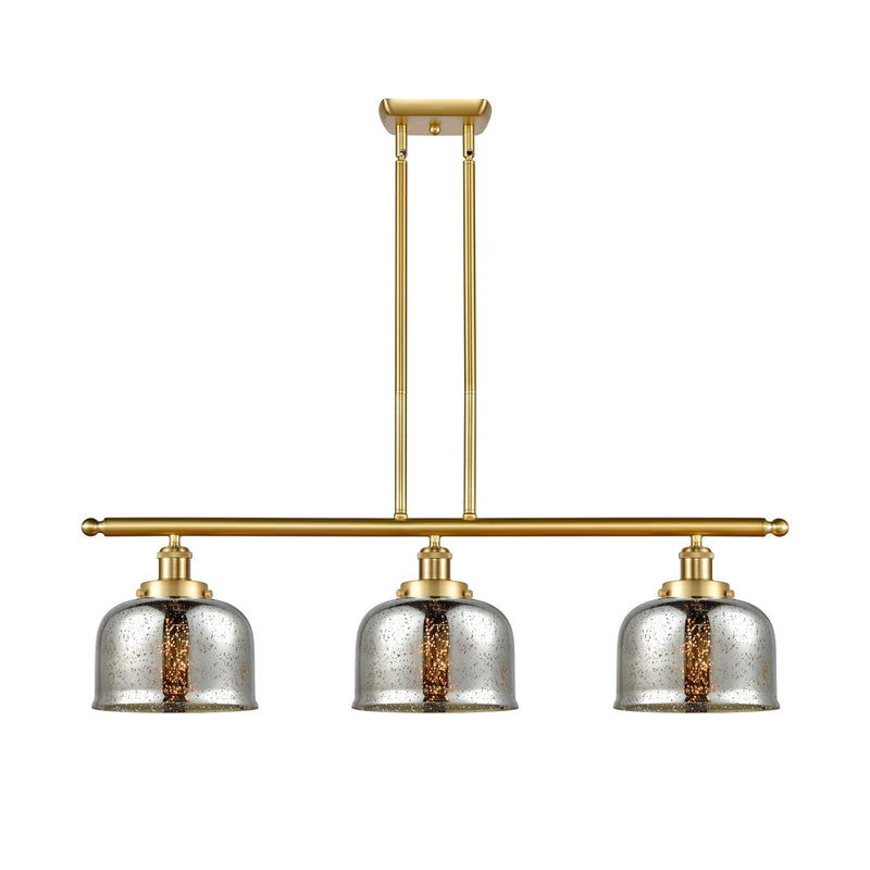 Innovations Bell 36in 3-Light Island Light | Industrial Satin Gold Steel and Cast Brass Silver Plated Mercury Glass | Kitchen Island | Model 916-3I-SG-G78