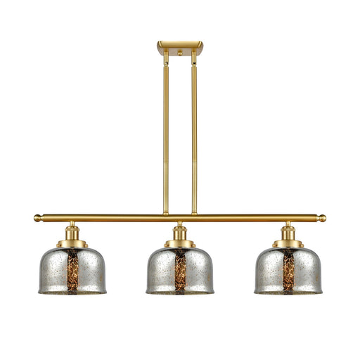 Innovations Bell 36in 3-Light Island Light | Industrial Satin Gold Steel and Cast Brass Silver Plated Mercury Glass | Kitchen Island | Model 916-3I-SG-G78