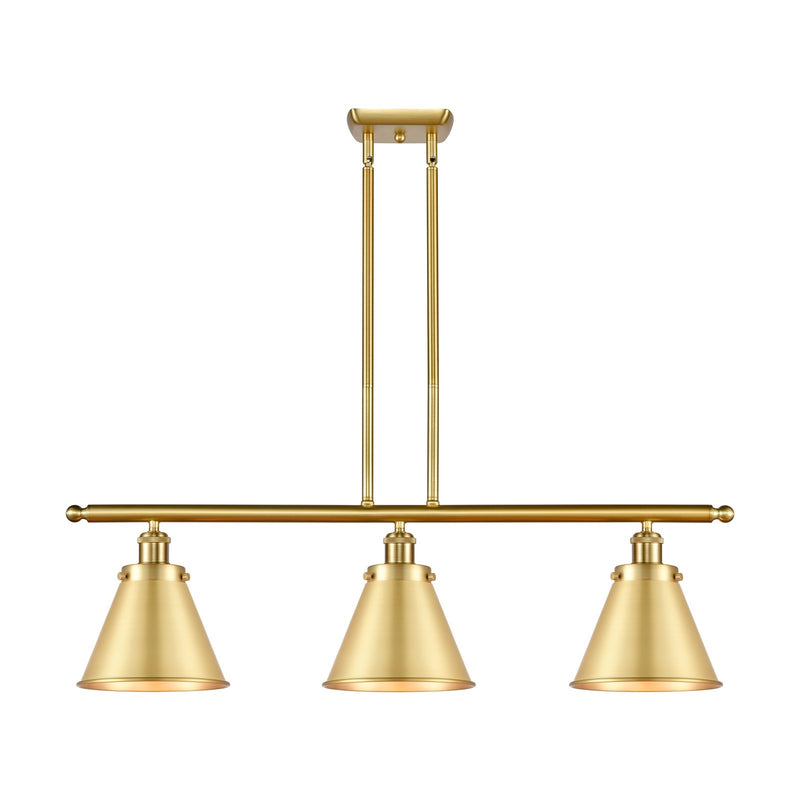 Innovations Appalachian 36in 3-Light Island Light | Industrial Farmhouse Satin Gold Steel and Cast Brass Metal Shade | Kitchen | Model 916-3I-SG-M13-SG