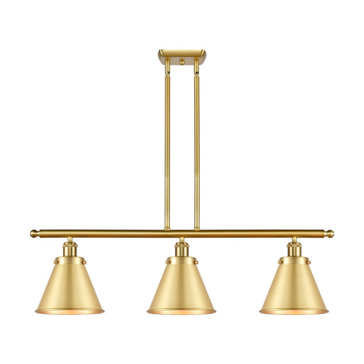 Innovations Appalachian 36in 3-Light Island Light | Industrial Farmhouse Satin Gold Steel and Cast Brass Metal Shade | Kitchen | Model 916-3I-SG-M13-SG