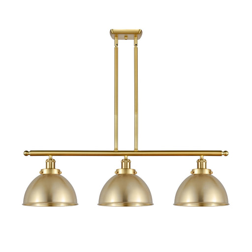 Innovations Derby 36in 3-Light Island Light | Industrial Farmhouse Satin Gold Steel and Cast Brass Metal Shade | Kitchen | Model 916-3I-SG-MFD-10-SG