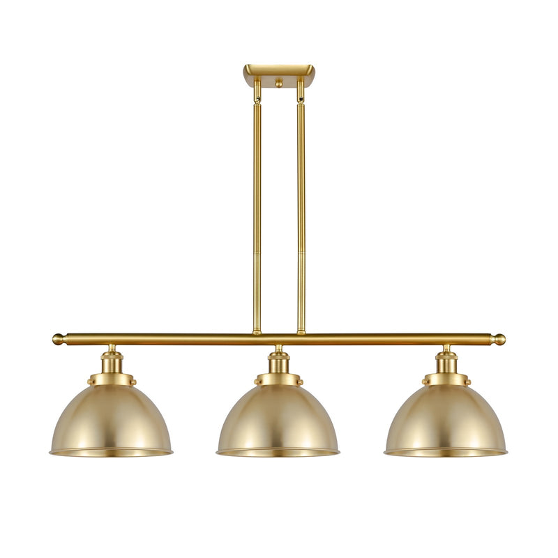 Innovations Derby 36in 3-Light Island Light | Industrial Farmhouse Satin Gold Steel and Cast Brass with Satin Gold Metal | Model 916-3I-SG-MFD-10-SG-LED