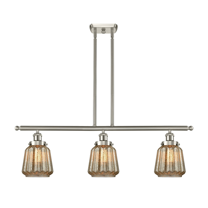 Innovations Chatham 36in 3-Light Island Light | Modern Transitional Brushed Satin Nickel Steel and Mercury Ribbed Glass Shade | Model 916-3I-SN-G146