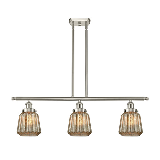 Innovations Chatham 36in 3-Light Island Light | Modern Transitional Brushed Satin Nickel Steel and Mercury Ribbed Glass Shade | Model 916-3I-SN-G146