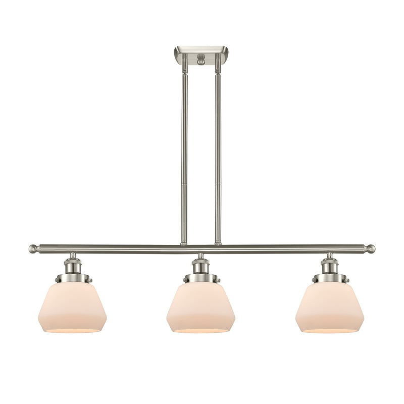 Innovations Fulton 36in 3-Light Island Light | Modern Transitional Brushed Satin Nickel Steel and Matte White Frosted Glass Shade | Model 916-3I-SN-G171