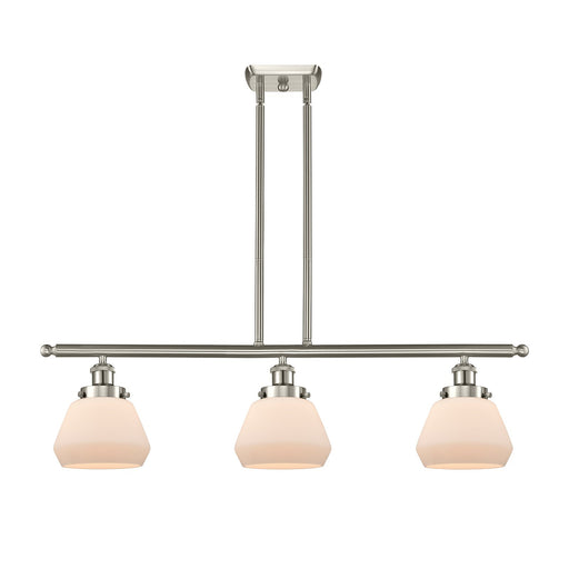 Innovations Fulton 36in 3-Light Island Light | Modern Transitional Brushed Satin Nickel Steel and Matte White Frosted Glass Shade | Model 916-3I-SN-G171