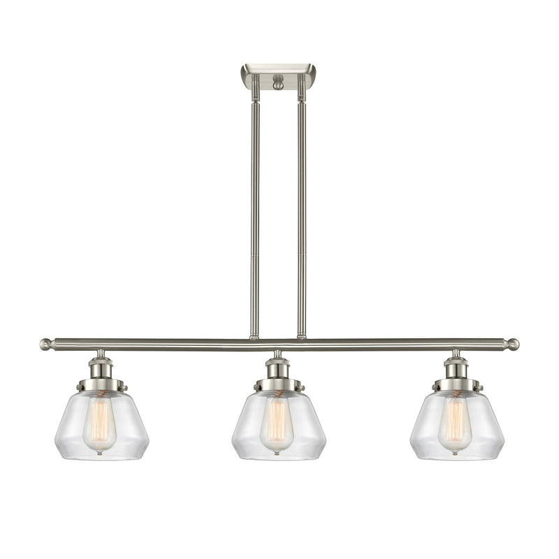 Innovations Fulton 36in 3-Light Island Light | Modern Contempo Brushed Satin Nickel and Clear Glass | Kitchen Island & Dining Room | Model 916-3I-SN-G172