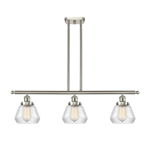 Innovations Fulton 36in 3-Light Island Light | Modern Contempo Brushed Satin Nickel and Clear Glass | Kitchen Island & Dining Room | Model 916-3I-SN-G172