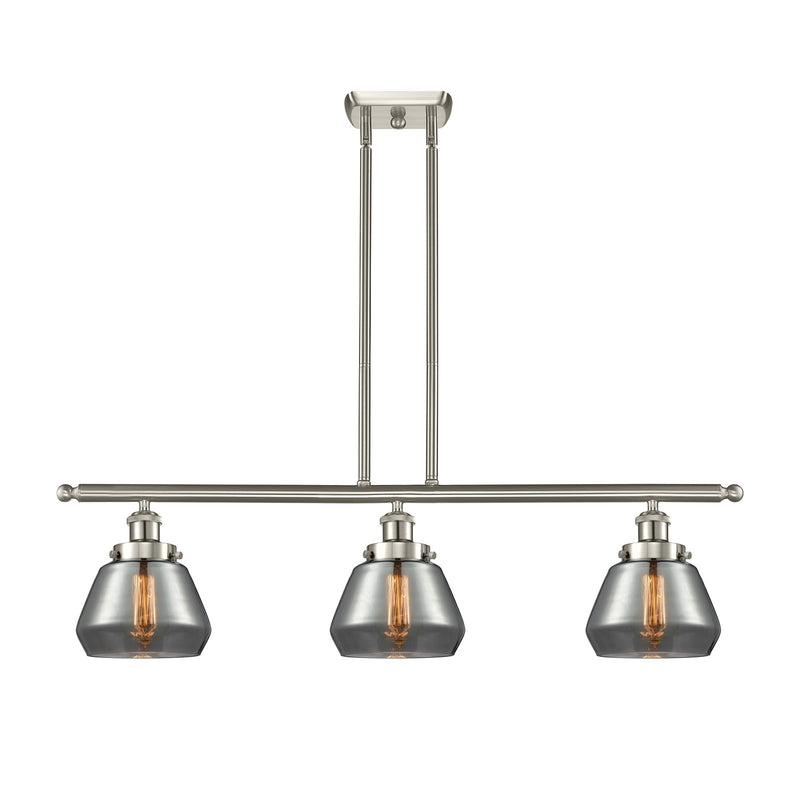 Innovations Fulton 36in 3-Light Island Light | Modern Contempo Brushed Satin Nickel and Light Smoke Glass | Kitchen Island & Dining | Model 916-3I-SN-G173