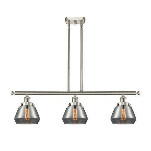 Innovations Fulton 36in 3-Light Island Light | Modern Contempo Brushed Satin Nickel and Light Smoke Glass | Kitchen Island & Dining | Model 916-3I-SN-G173
