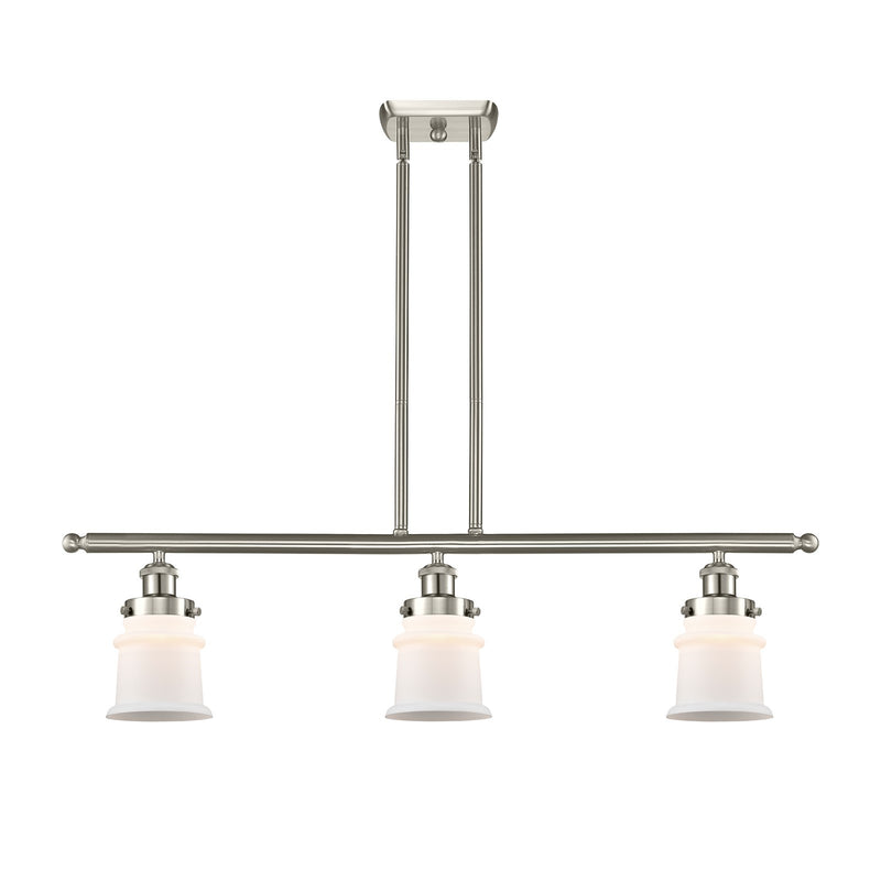 Innovations Canton 36in 3-Light Island Light | Modern Contempo Brushed Satin Nickel and Matte White Small Frosted Glass | Kitchen | Model 916-3I-SN-G181S