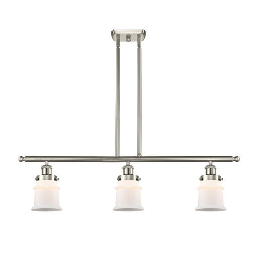 Innovations Canton 36in 3-Light Island Light | Modern Contempo Brushed Satin Nickel and Matte White Small Frosted Glass | Kitchen | Model 916-3I-SN-G181S